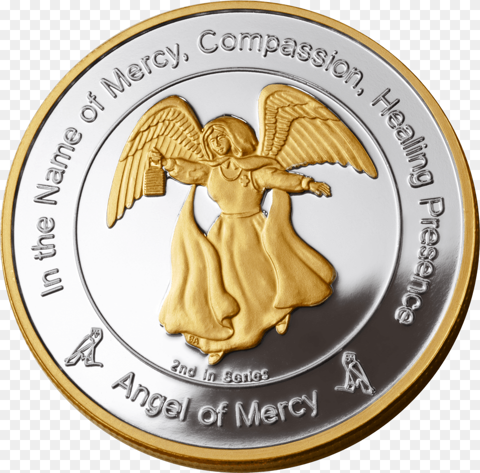 Coin 2 Angel Of Mercy In Fine Silver With 24kt Gold Coin, Baby, Person, Money Png