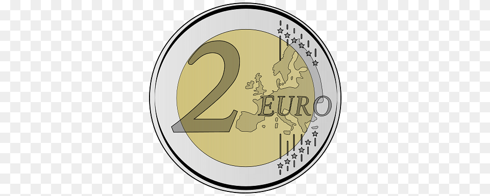 Coin 2 Euro Clipart, Number, Symbol, Text, Disk Png Image