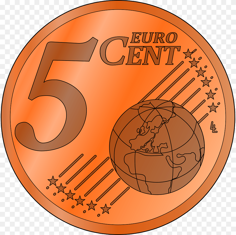 Coin 5 Euro Cent Clipart, Sphere, Money, Number, Symbol Free Png Download