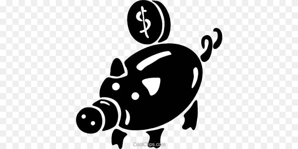 Coin Being Put Into A Piggy Bank Royalty Vector Clip Art, Stencil, Piggy Bank Free Png Download