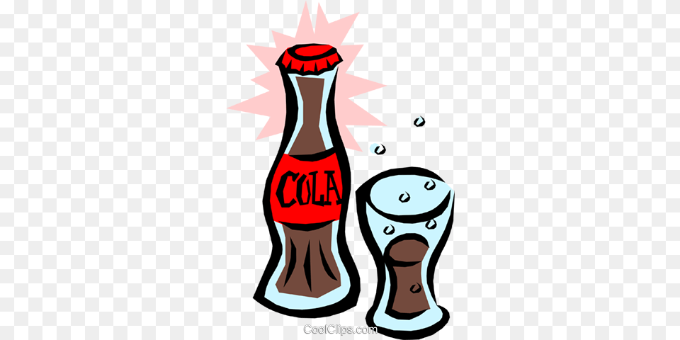 Cola Bottle With Glass Royalty Free Vector Clip Art Illustration, Beverage, Coke, Soda, Person Png Image