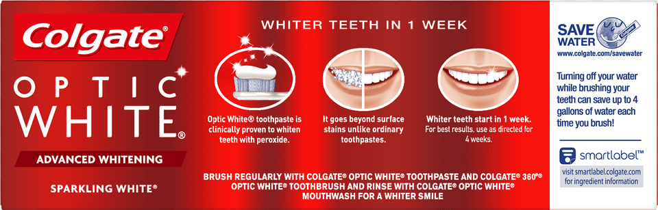 Colgate Optic White Whitening Toothpaste Sparkling, Advertisement, Poster Free Transparent Png