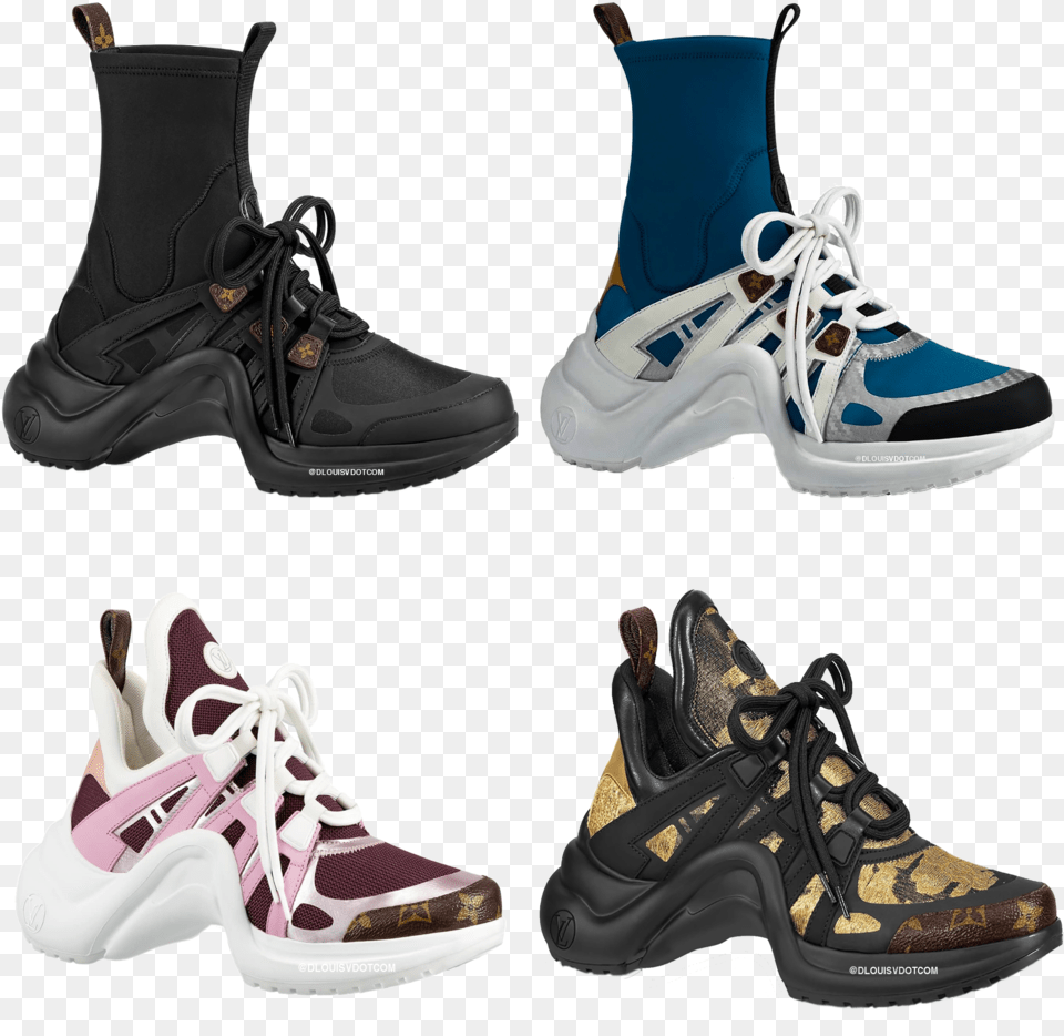 Collage 2 Louis Vuitton Archlight Boot, Clothing, Footwear, Shoe, Sneaker Free Png Download