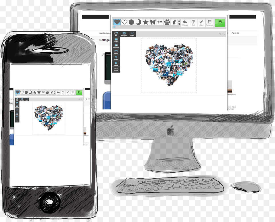 Collage Heart On Sketch High Desktop Computer, Electronics, Pc, Computer Hardware, Hardware Free Transparent Png