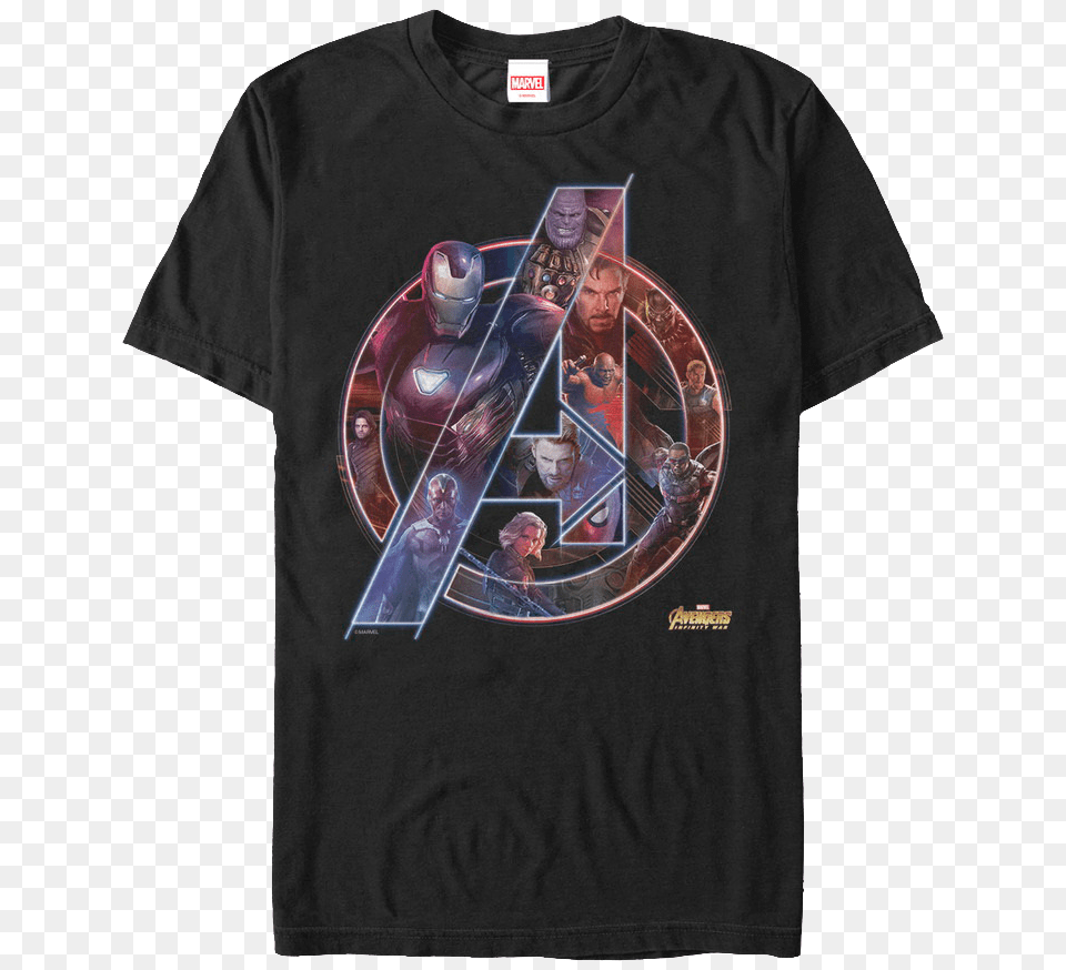 Collage Logo Avengers Infinity War T Shirt Avengers Infinity War Logo, T-shirt, Clothing, Adult, Person Free Png Download