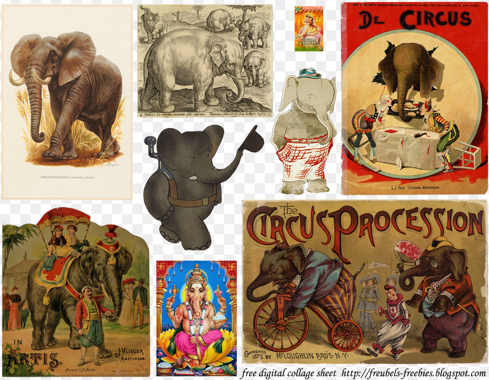 Collage Sheet Elephants Freubels Freebies Art Print The Circus Procession 1888, Leisure Activities, Wildlife, Animal, Person Png
