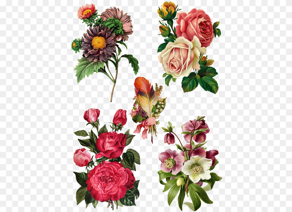 Collage Vintage Flower Bouquet Decoration Paper Flowers For Decoupage, Art, Plant, Pattern, Graphics Png Image