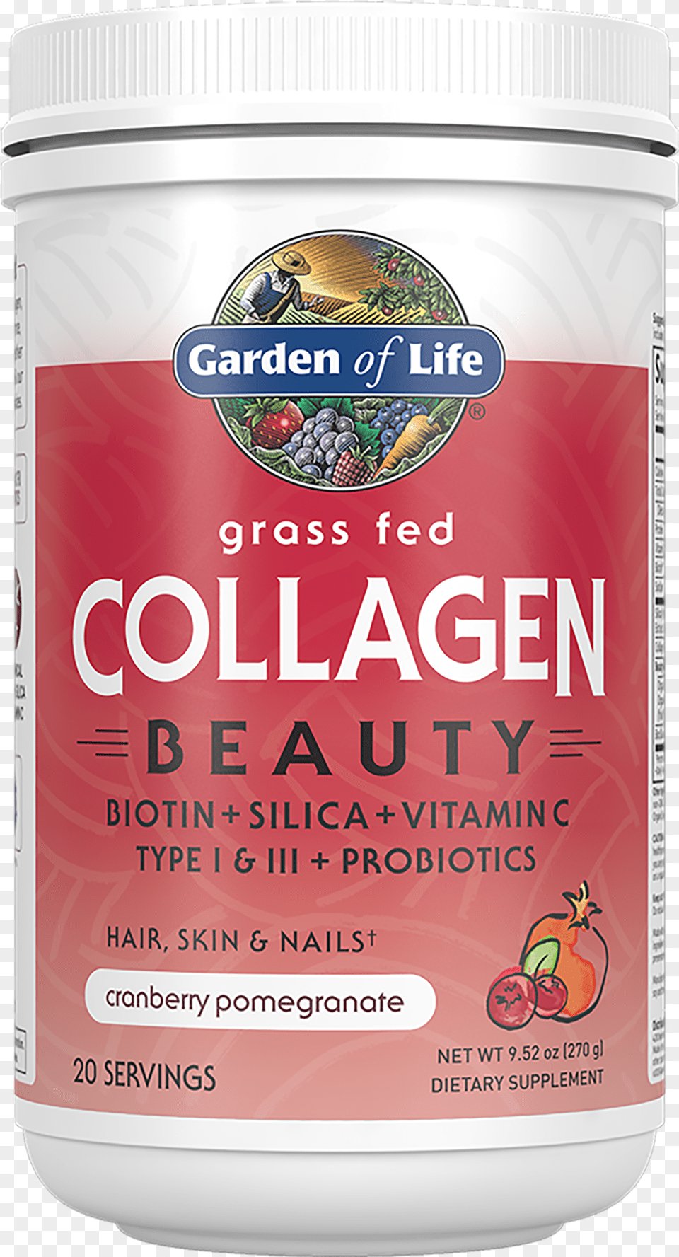 Collagen Beauty Cranberry Pomegranate Garden Of Life, Can, Tin, Dessert, Food Png