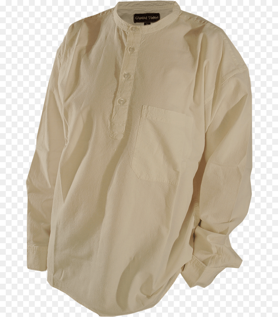Collarless Shirt Grandad Shirt Crushed Cotton Cream Cream Collarless Shirt, Blouse, Clothing, Home Decor, Linen Free Png Download
