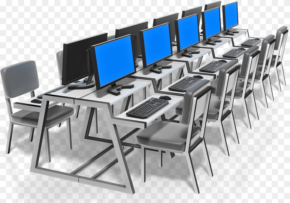 Collection Of Black And White High Computer Classroom, Table, Pc, Furniture, Electronics Png Image
