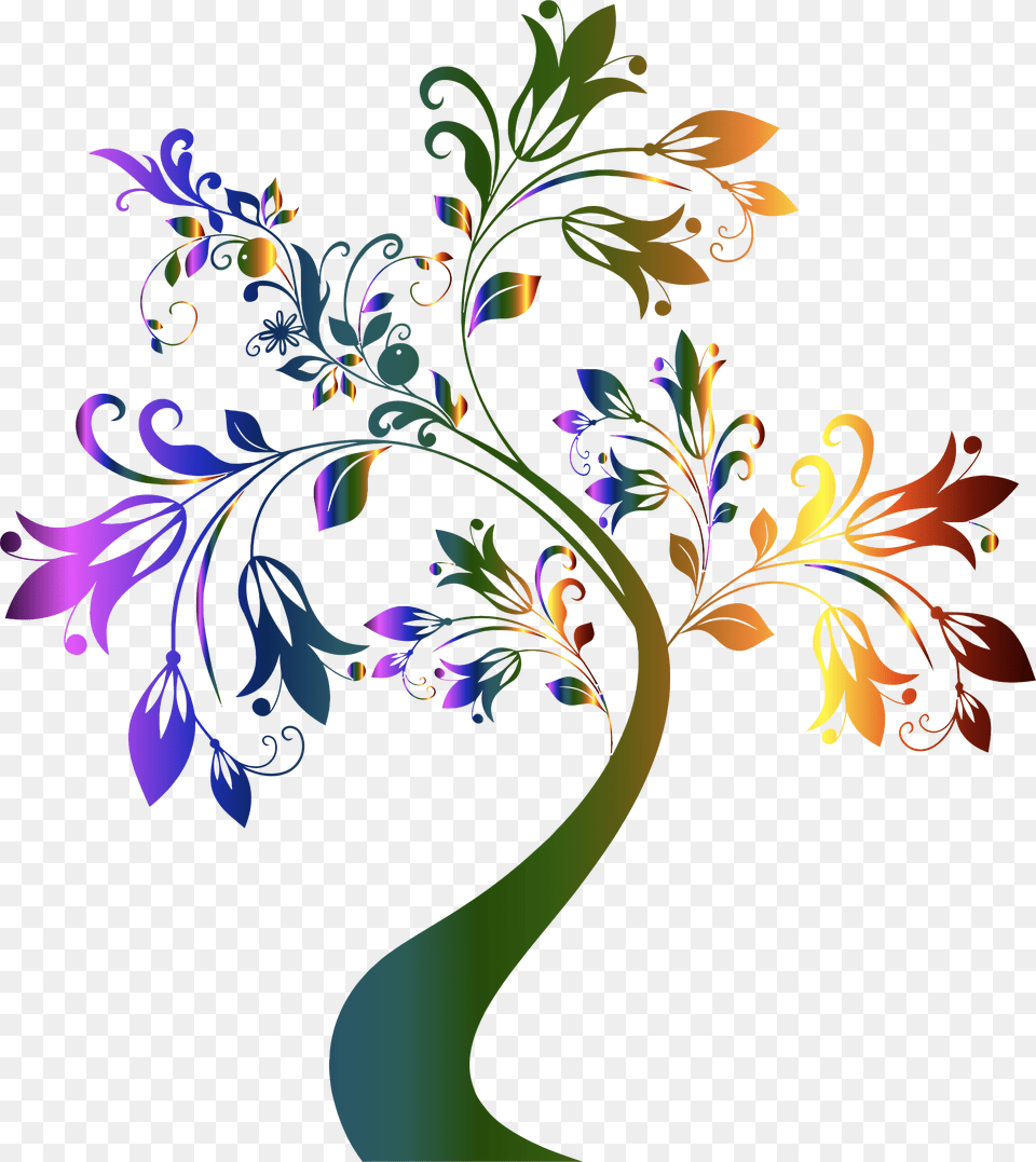 Collection Of Colorful Flower Tree Clipart Black And White, Art, Floral Design, Graphics, Pattern Free Png