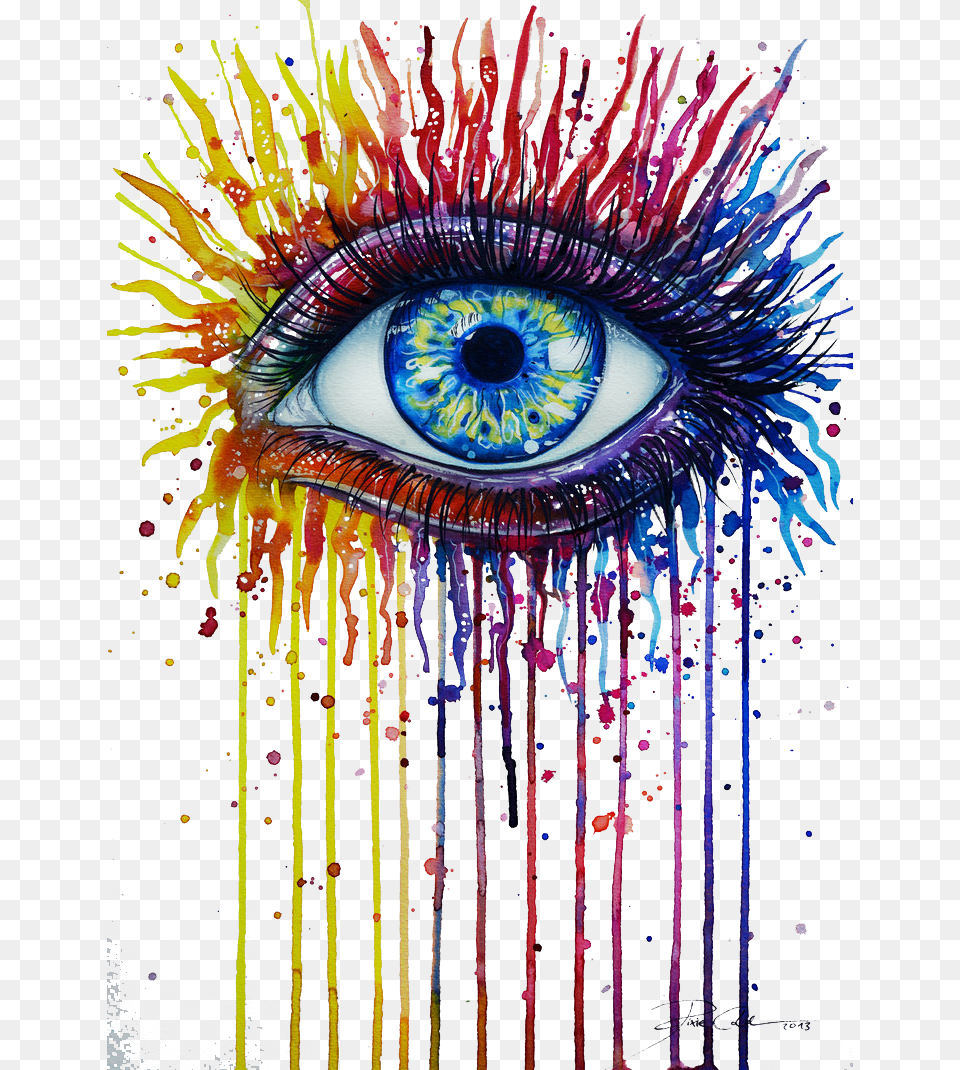 Collection Of Drawing Eyes Watercolor Drawing Rainbow Eyes, Art, Modern Art, Adult, Female Free Png