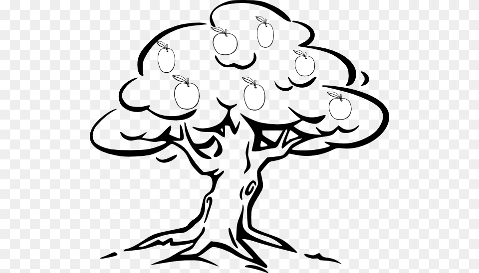Collection Of Easy Apple Tree Drawing Fruit Tree Clipart Black And White, Art, Baby, Person, Stencil Png Image