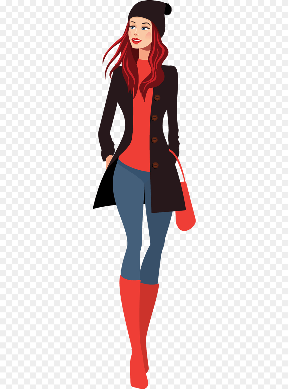 Collection Of Fashion Girl High Beautiful Girl Cartoon, Sleeve, Clothing, Coat, Pants Png Image