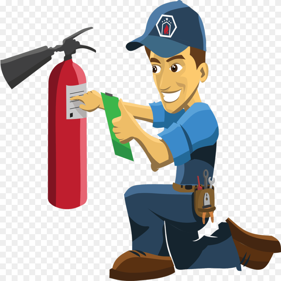 Collection Of Fire Inspection Clipart High Quality Fire Extinguisher Check Clipart, Person, Clothing, Hat, Face Free Png Download