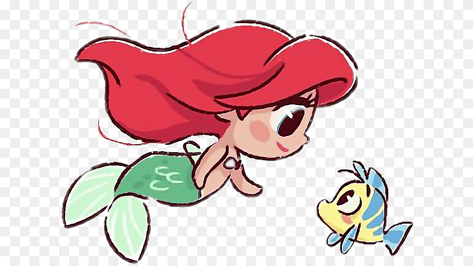 Collection Of Ariel Drawing Cute Download On Ui Cute Ariel And Flounder, Art, Baby, Person, Cartoon Free Transparent Png