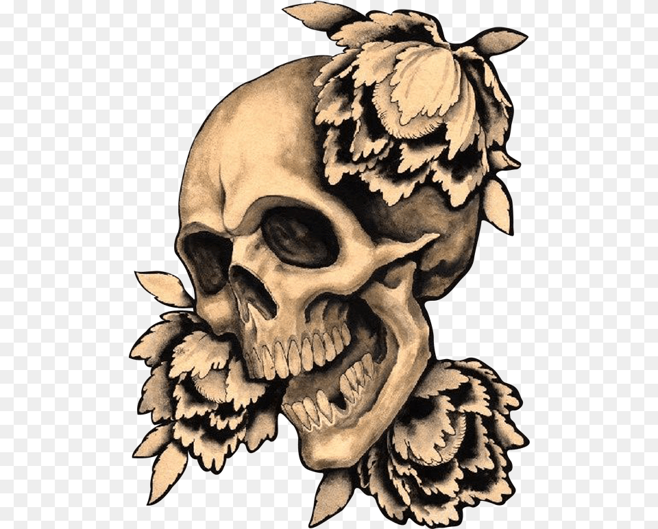 Collection Of Drawing Tattoo Skull On Skull Flower Tattoo, Baby, Person, Art, Face Free Png Download