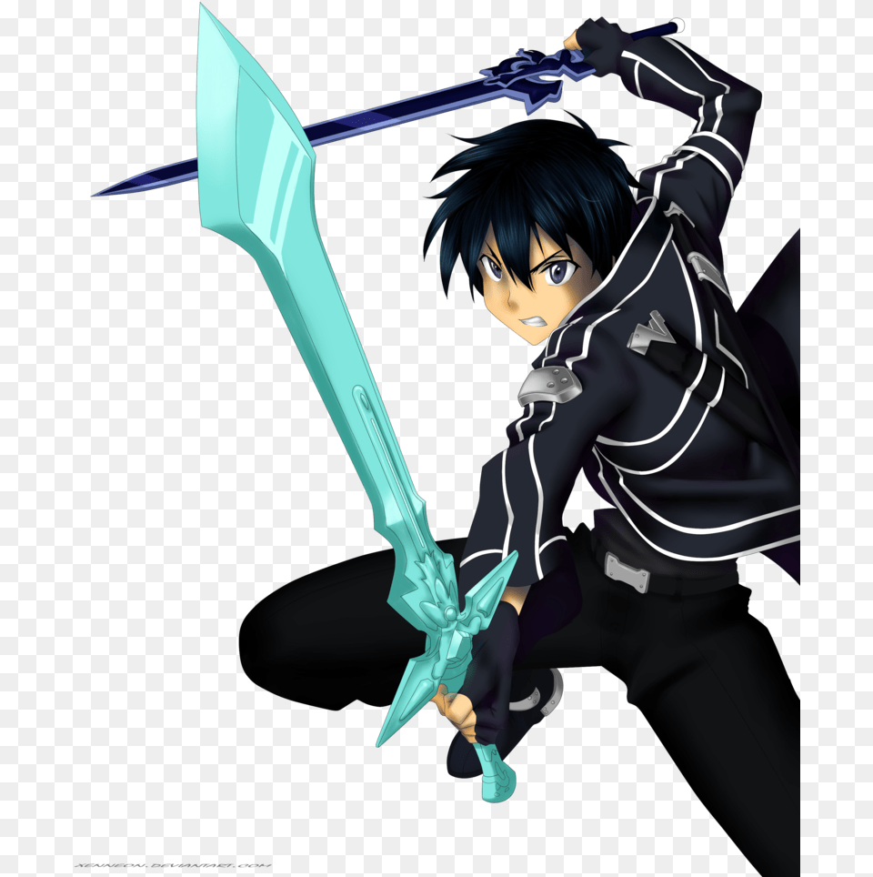 Collection Of Kirito Drawing Dual Sword Download, Weapon, Book, Comics, Publication Free Png