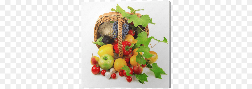 Collection Of Fruits And Vegetables In A Wicker Basket Vegetable, Food, Fruit, Plant, Produce Free Png