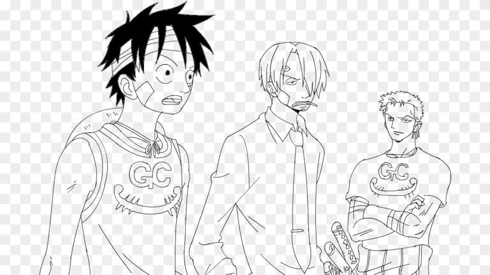 Collection Of Luffy And Zoro Drawing Luffy Sanji Zoro Drawing, Gray Png