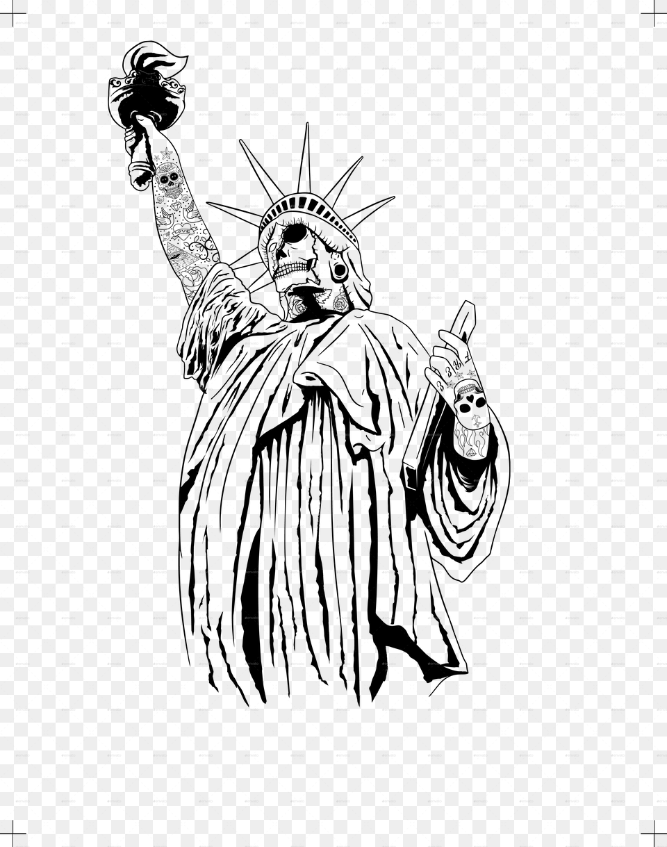 Collection Of Skull Statue Of Liberty Drawing, Black, Blackboard Png