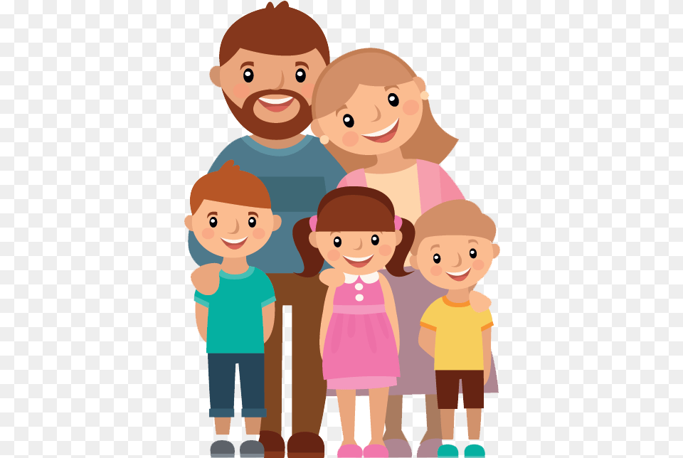 Collection Of Vector Family Cartoon Family Of Five Clipart, Baby, Person, Face, Head Png Image