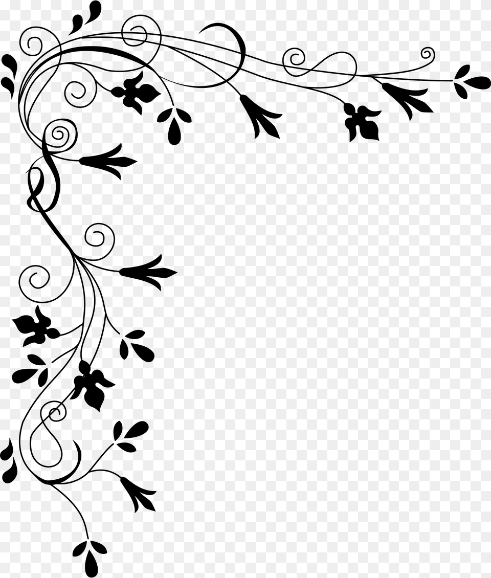 Collection Of White Flower Border Clipart Flowers Clip Art Black And White Border, Gray Free Png