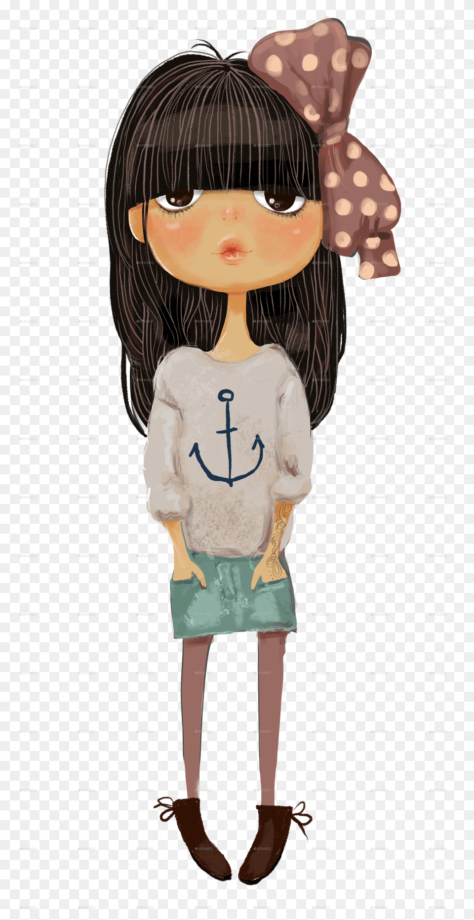 Collection With 6 Cartoon Girls Black Hair Girl Cartoon, Child, Person, Female, Electronics Free Transparent Png