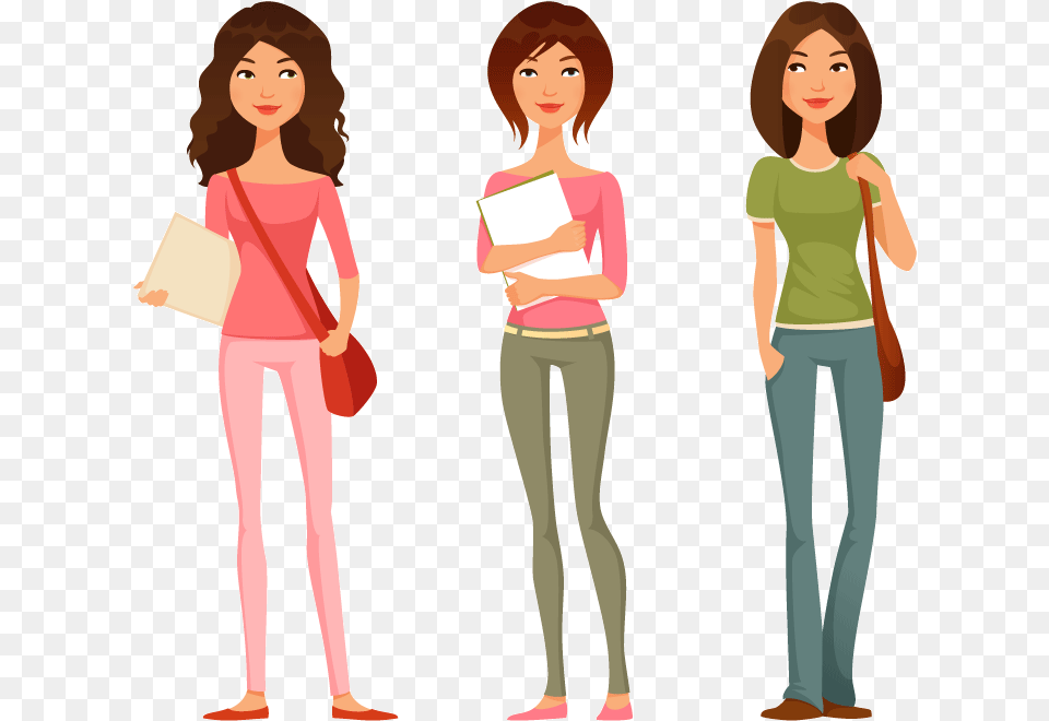 College Cartoon Image Of Teenage Girl, Clothing, Pants, Woman, Teen Free Png Download