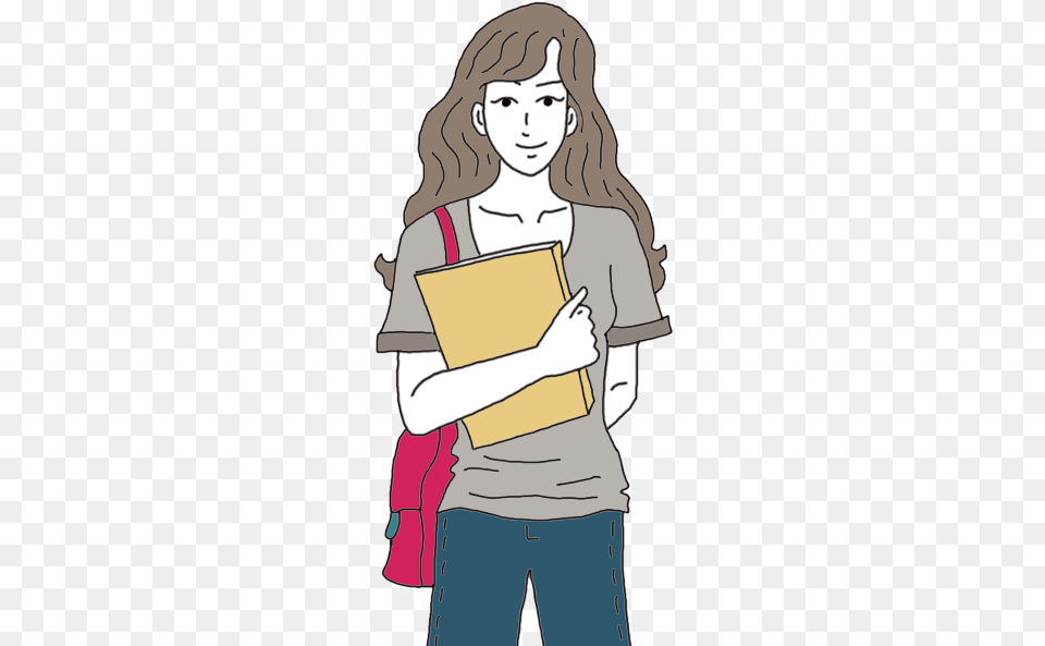 College Girl Girl Going To College Cartoon, Person, Reading, Face, Head Free Png