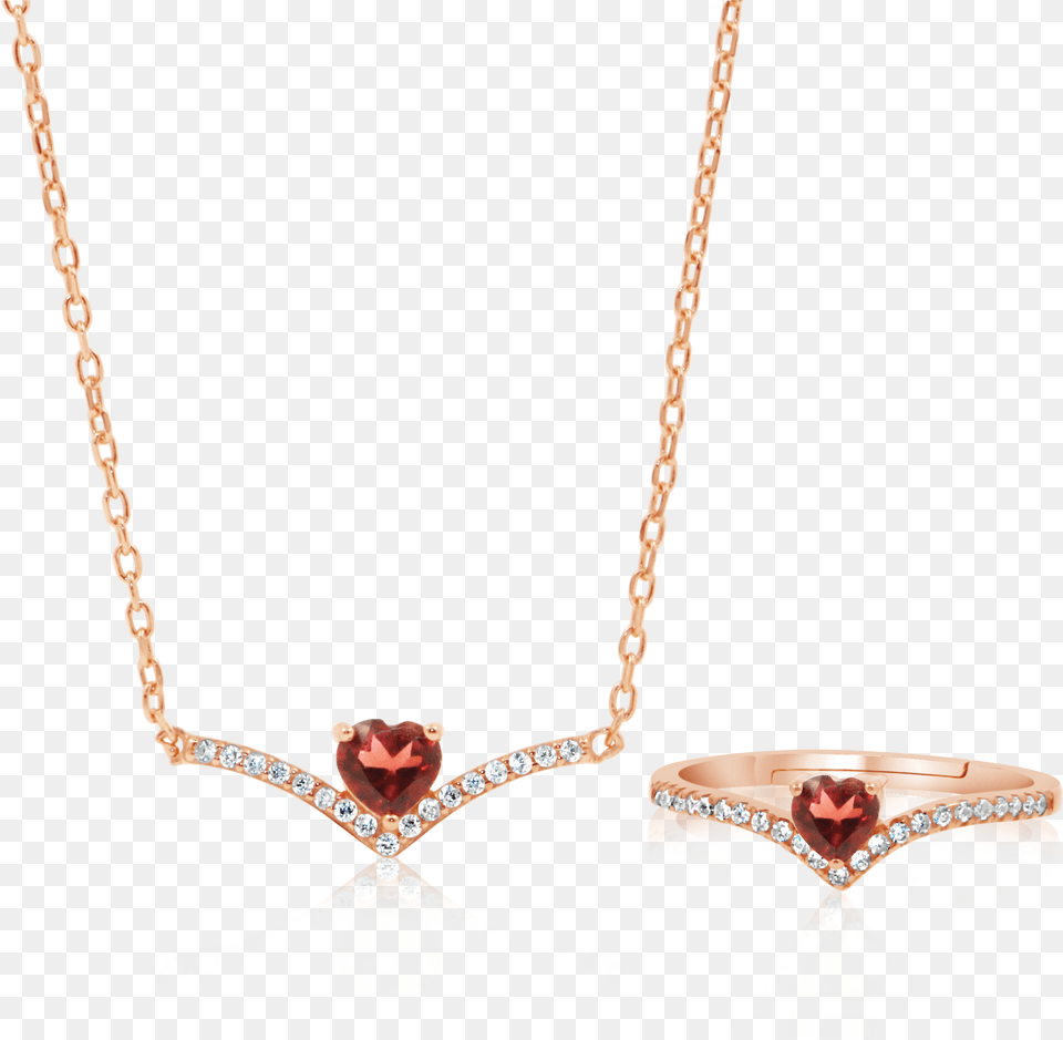 Collier Heart Garnet Necklace And Ring Set Necklace, Accessories, Jewelry, Diamond, Gemstone Free Transparent Png