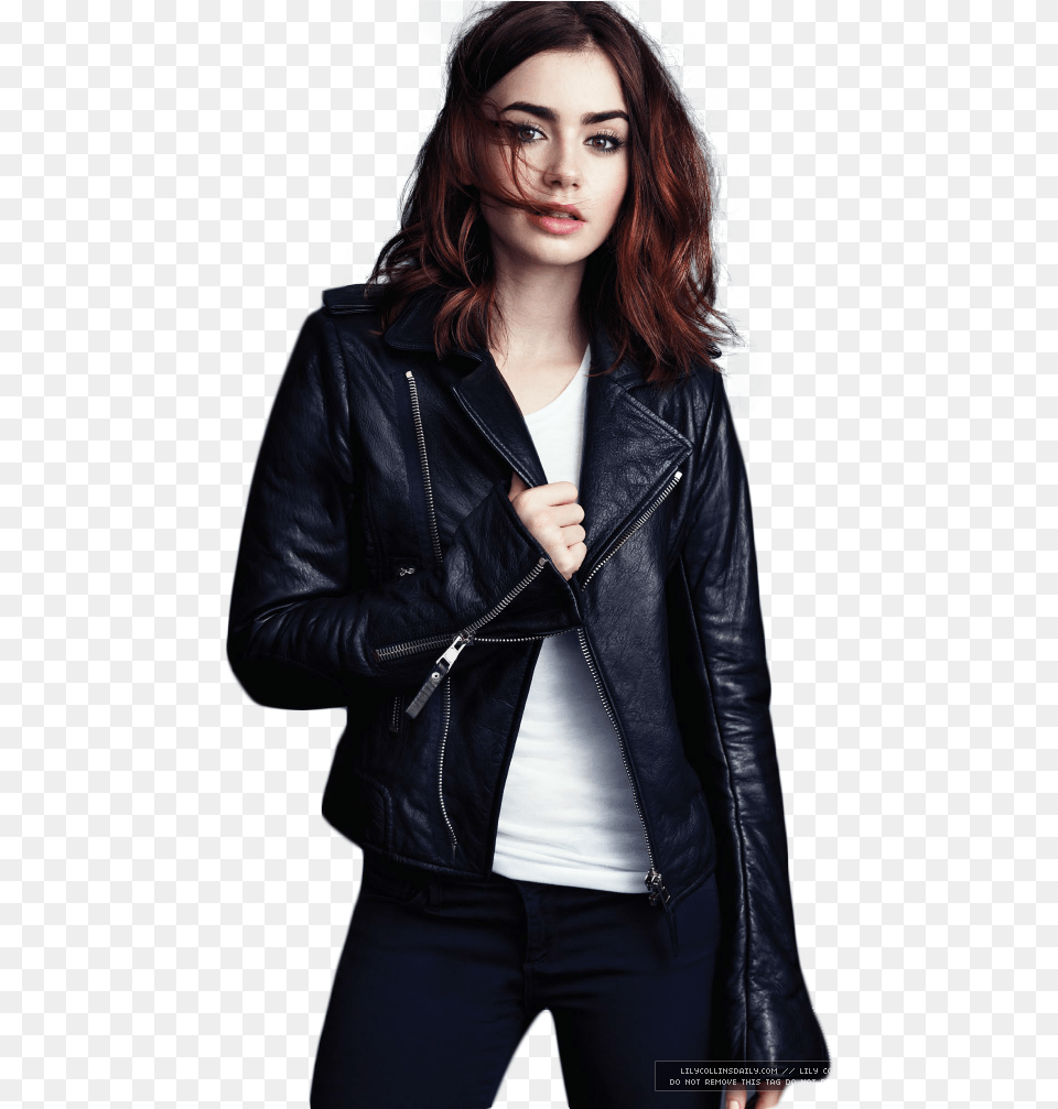 Collins Clipart 768x1006 Lily Collins, Clothing, Coat, Jacket, Leather Jacket Free Png
