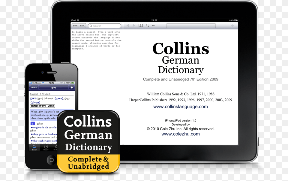Collins German English Dictionary For Iphone And Ipad Iphone, Electronics, Phone, Computer, Mobile Phone Free Transparent Png