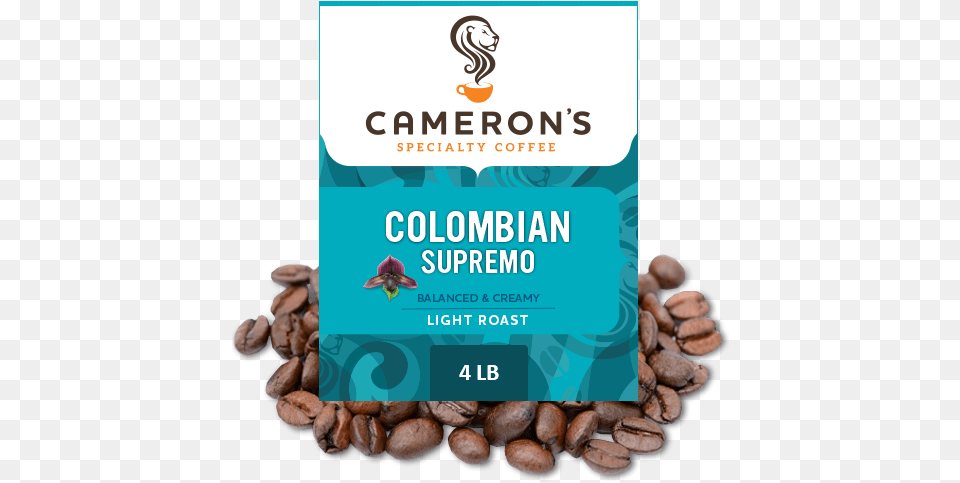 Colombian Supremo Coffee 4 Lb Whole Bean Cameron39s Coffee Velvet Moon, Advertisement, Poster, Beverage Png