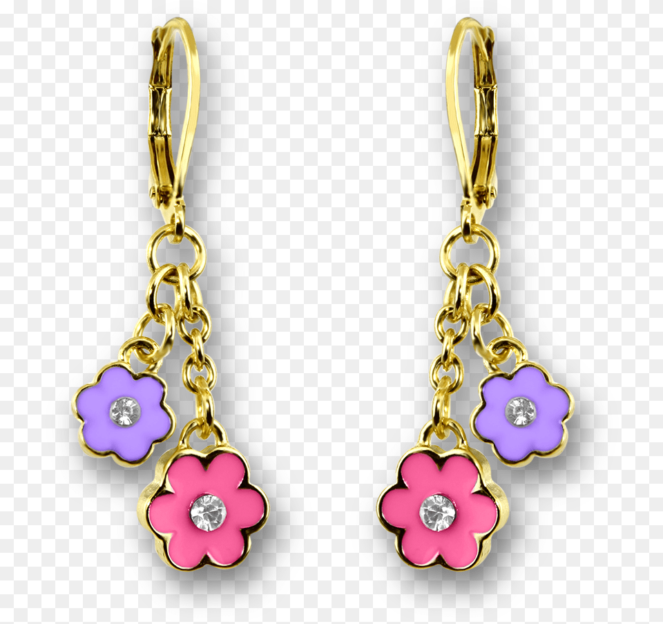 Color And Crystal Double Flower Earrings, Accessories, Earring, Jewelry, Locket Png Image