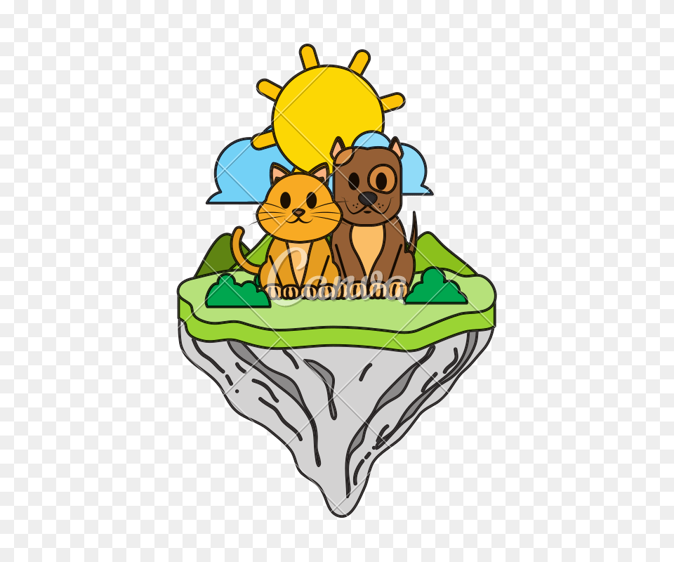Color Cat And Dog Friends In Float Island, Water, Ball, Sport, Tennis Png Image