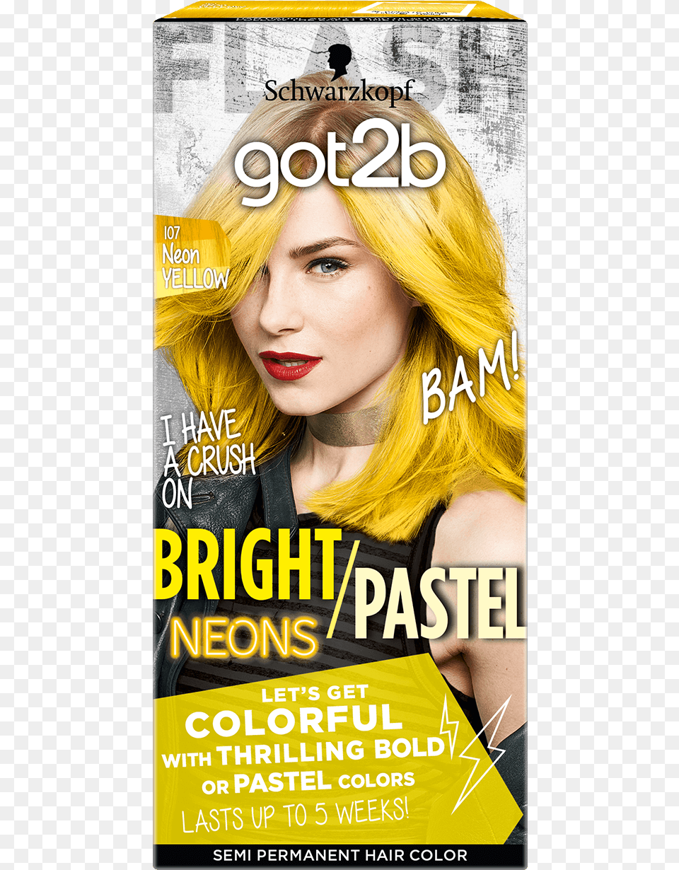 Color Com Bright Pastel Neons 107 Neon Yellow Got2b Hair Dye 5 Weeks Neon, Adult, Publication, Poster, Person Free Png Download
