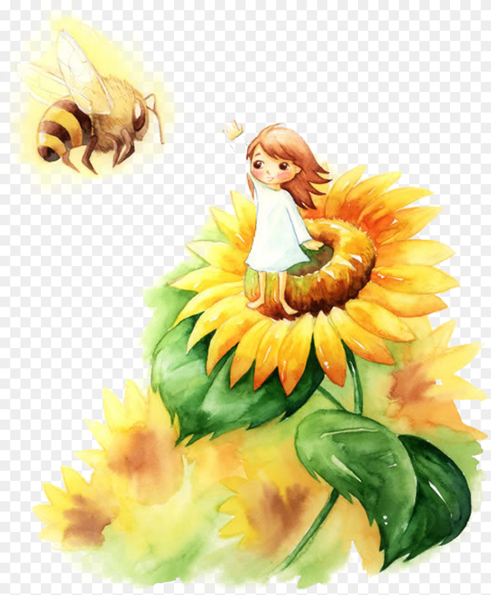 Color Dibujos De Girasoles, Sunflower, Plant, Flower, Invertebrate Free Transparent Png