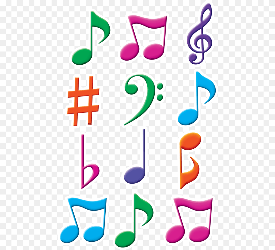 Color Full Music Notes Cartoon, Text, Light, Number, Symbol Png
