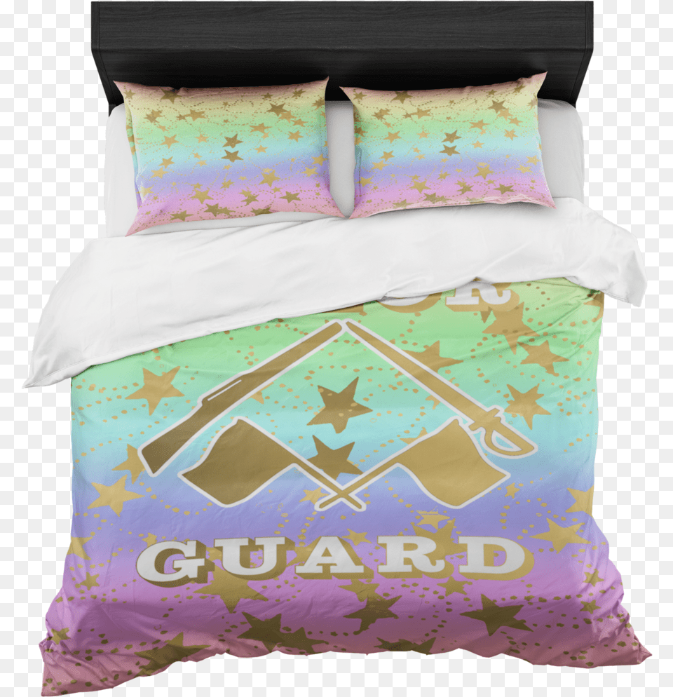 Color Guard Pastel Rainbow 2 And Gold Stars Duvet Bed Duvet Cover, Cushion, Furniture, Home Decor, Pillow Png Image