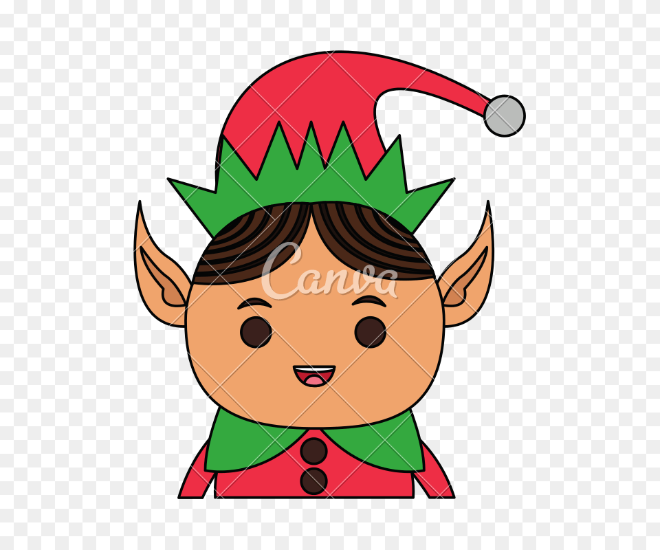 Color Cartoon Half Body Christmas Elf With Long Ears, Photography, Face, Head, Person Png Image