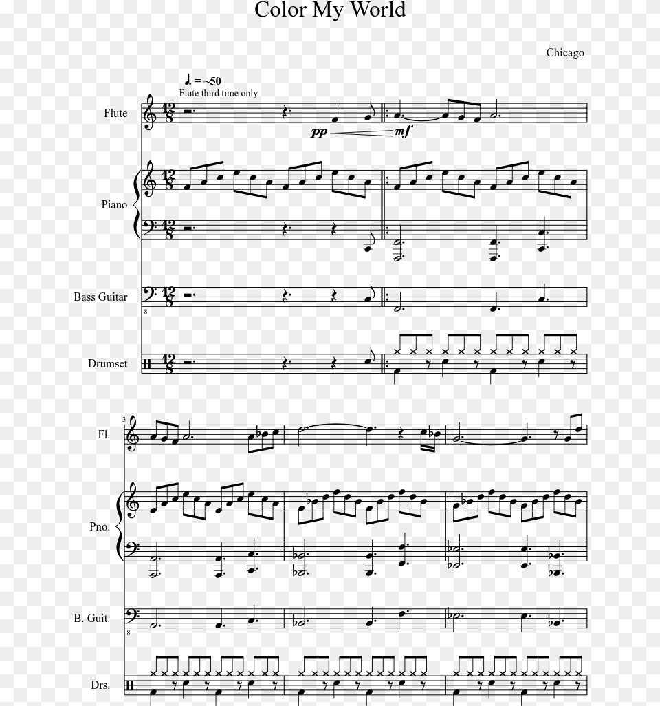Color My World Sheet Music Composed By Chicago 1 Of Chicago Colour My World Flute Solo, Gray Free Png Download
