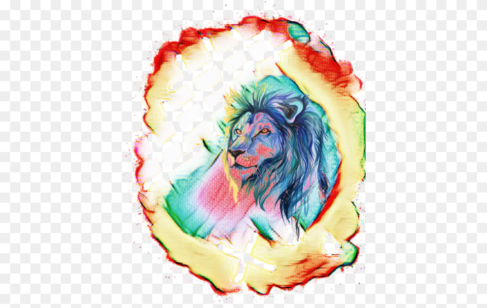 Color Printing Lion White Mother Of Pearl Shell Pendant, Person, Art, Animal, Mammal Png Image