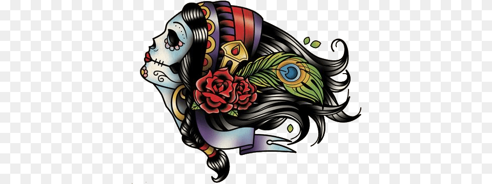 Color Tattoo Day Of The Dead Profile Tattoo, Art, Pattern, Graphics, Floral Design Free Png Download