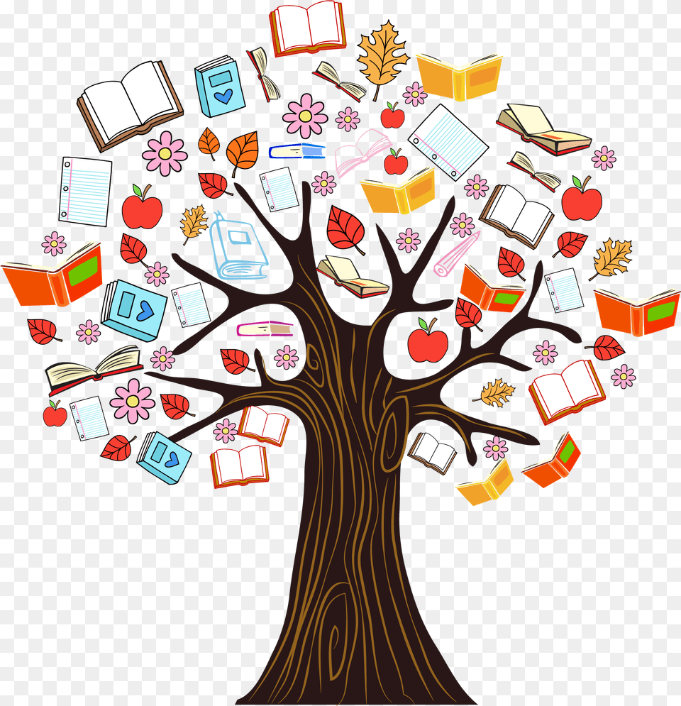 Color Tree Illustration Book Reading Book Tree Clipart, Art, Graphics, Drawing, Collage Png