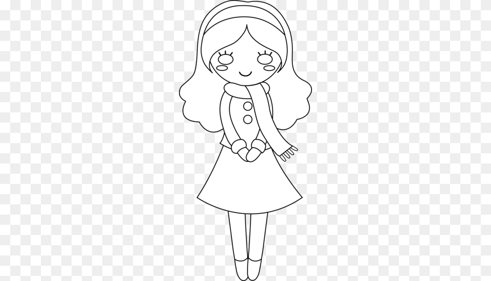 Colorable Girl With Scarf Girl Clipart Girl Themes Pretty Girl Clipart Black And White, Publication, Book, Comics, Adult Free Png Download