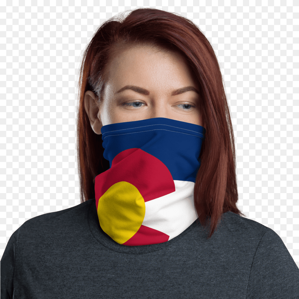 Colorado Flag Neck Gaiter Cat Halloween Woth Face Mask Makeup, Adult, Female, Person, Woman Png Image