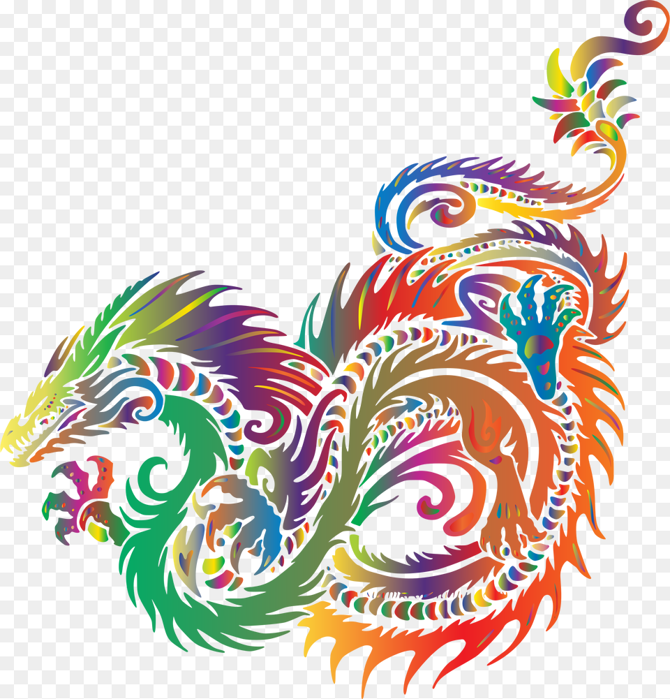 Colored Prismatic Dragon Vector Clipart Colorful Illustration Of A Chinese Dragon On White, Pattern, Art, Graphics Png