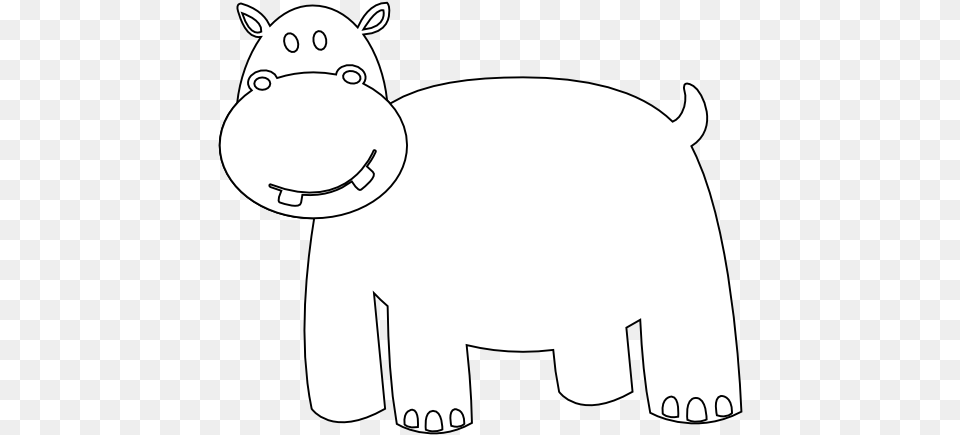 Colorful Animal Hippo Black White Line Art, Stencil, Bear, Mammal, Wildlife Free Transparent Png