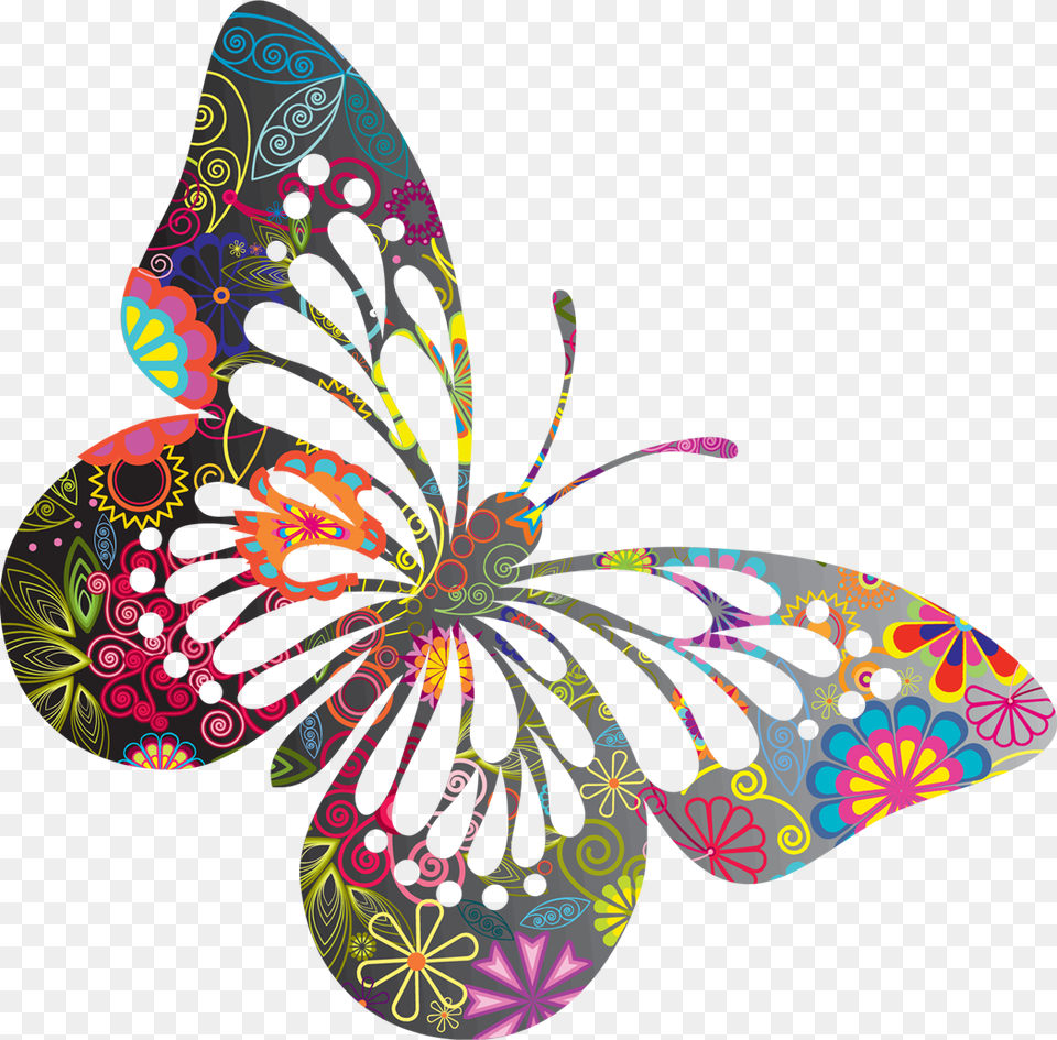 Colorful Butterfly Doodle Art, Floral Design, Graphics, Pattern, Collage Free Transparent Png